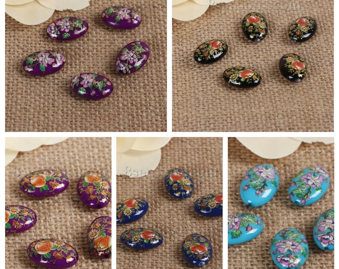 Choice of Color 5 Vintage Japanese Tensha 19x14mm Oval Sakura Flower Acrylic Beads
