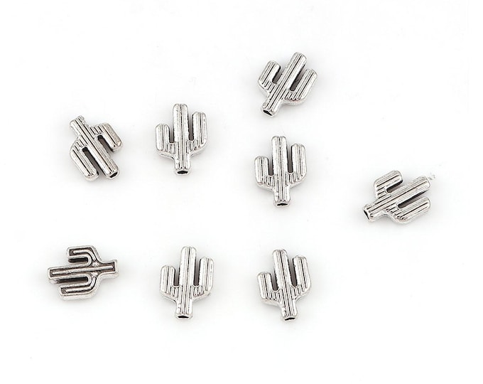 25 Antique Silver Tone 10 x 8mm Cactus Spacer Beads (A479i)