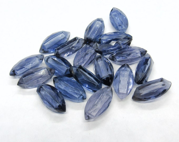 15 Pcs Vintage Navy Lucite Faceted Marquise Shaped Cabochons - 18x10x6mm  (A170p)
