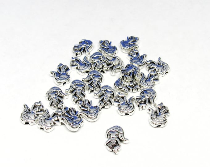 25 Antique Silver Tone 12 x 10mm Mermaid Spacer Beads (A49d)