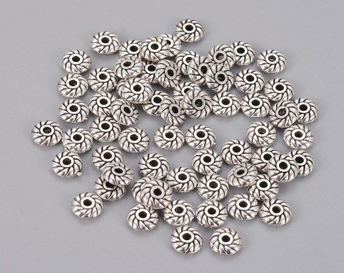 Antique Silver 6mm Alloy Flat Round Spacer Beads  (A242g/h)