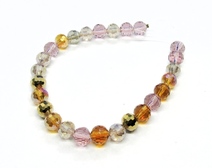 1 Strand Faceted 8mm Round Tiara Glass Crystal Beads - Fall Mix (A64j)