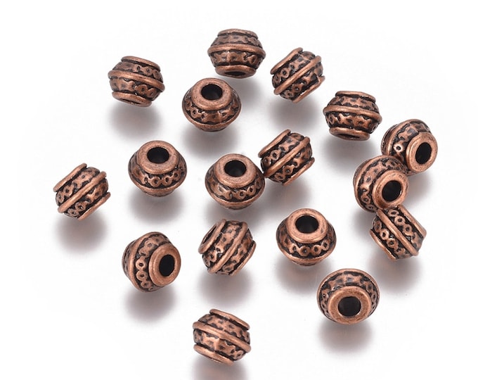 25 Antique Red Copper Tone Alloy 9x7mm Rondelle Spacer Beads  (A443d)