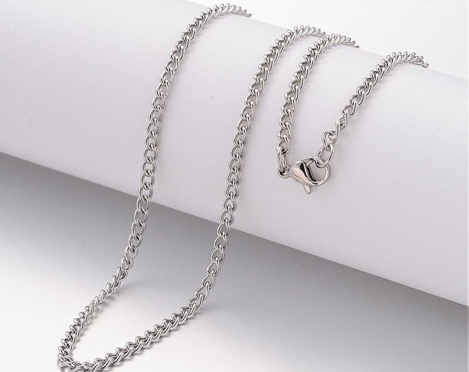 5 (304) Stainless Steel Silver Tone Curb Chain Necklaces 23.6" (A322e)