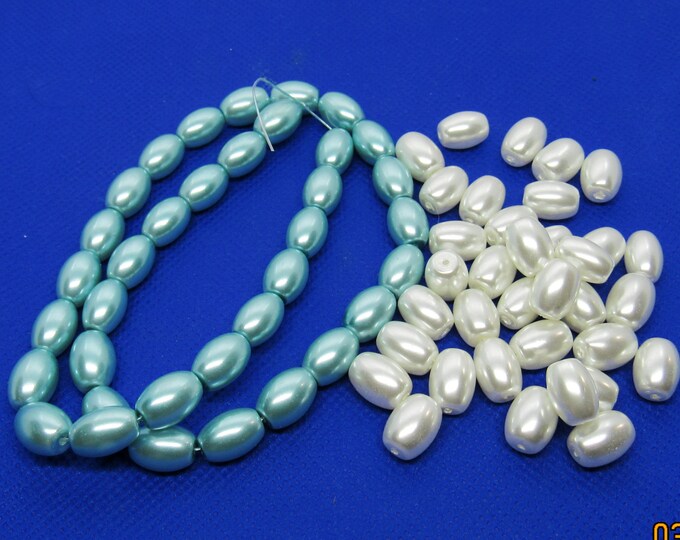 1 Strand 12x8mm Choice of Color Oval Glass Pearl Beads (A15L/M)