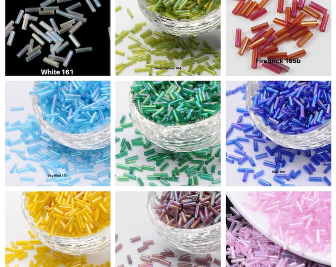 Choice of Color 6x1.8mm Transparent AB Colors Glass Bugle Beads - 30G Pkg (A301a-e/302a-c)