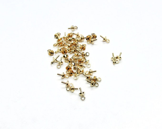 50 Gold Plated Copper Round Pendant Connector Bail Pin Caps 8x4mm (A86b)
