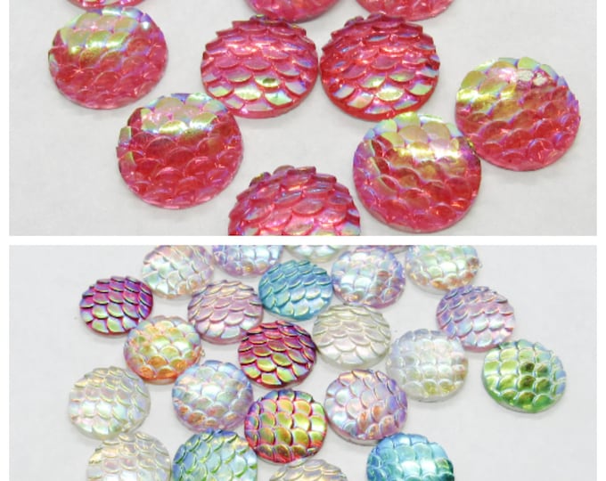Choice of Color Resin Mermaid Scale Round Cabochons 12mm  (A77e/139c)