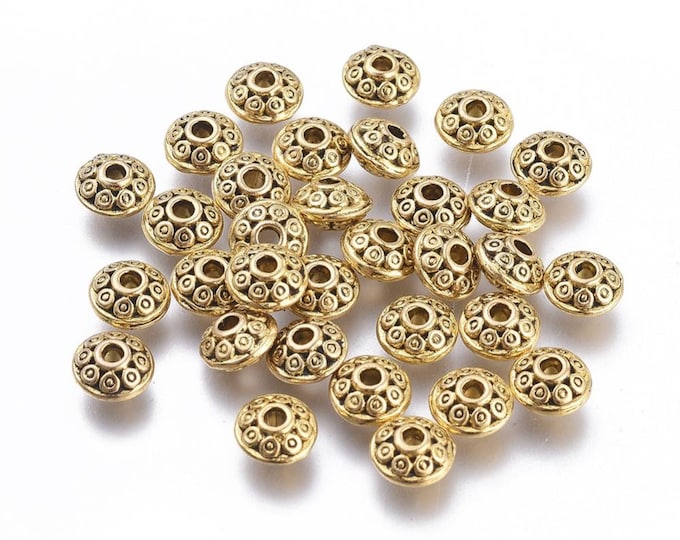 50 Antique Gold 6.5mm Alloy Saucer Spacer Beads  (A366k)