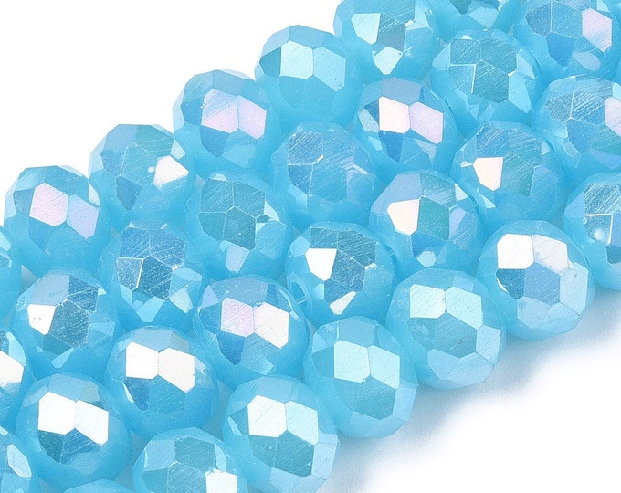 1 Strand 10x8mm Electroplate AB Plated Imitation Jade Rondelle Glass Beads Sky Blue (A425b)