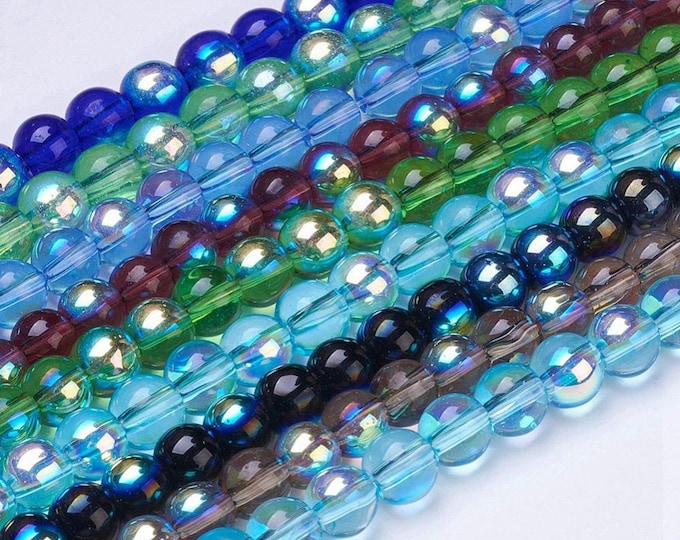 1 Strand 6mm Choice of Color AB Color Plated Glass Round Beads (A308b-j)