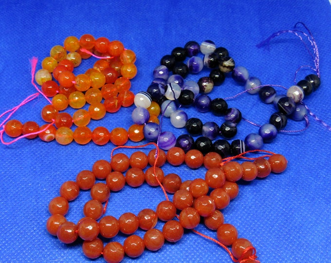 Choice of 1 Strand 8mm Faceted Round Natural Agate Gemstone Beads (A22b1-3)