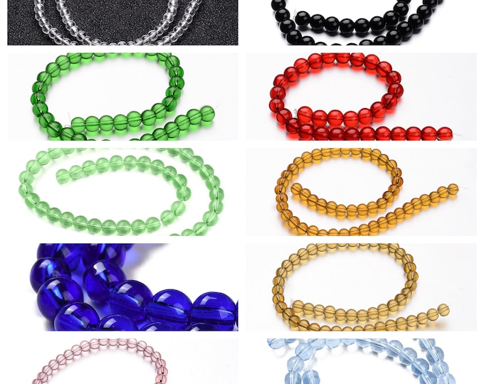 1 Strand 6mm Choice of Color Transparent Glass Beads  (A406a-i/425g)