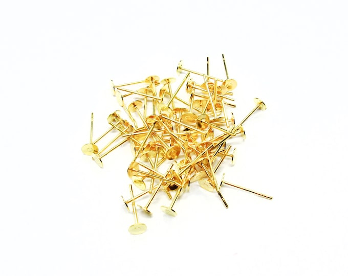 50 pcs Gold Plated Copper Stud Earring Findings 12x4mm (21g)  (A43j)