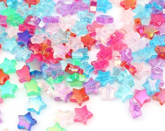 100 Acrylic Assorted AB Colored Star Beads 11x10mm (401a)