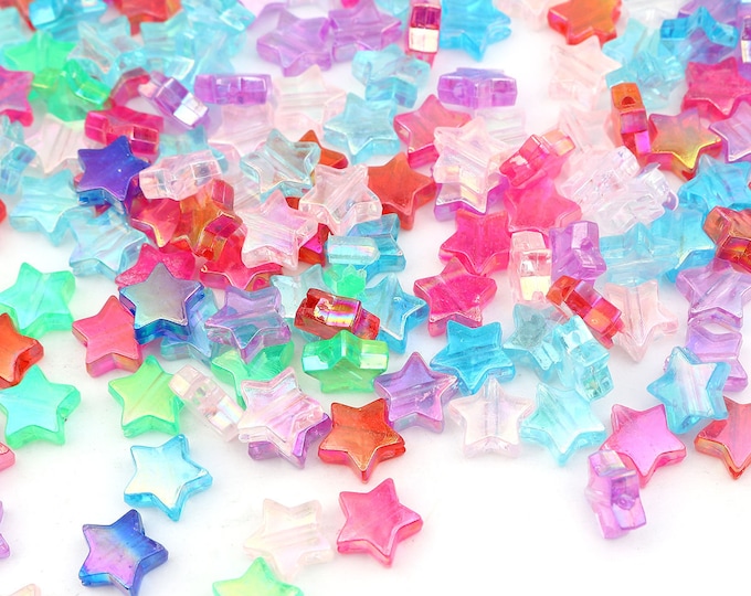 100 Acrylic Assorted AB Colored Star Beads 11x10mm (401a)