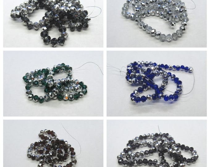 Choice of Color 1 Strand 6x5mm Electroplate Half Silver Plated Faceted Glass Rondelle Beads (A441a-f)