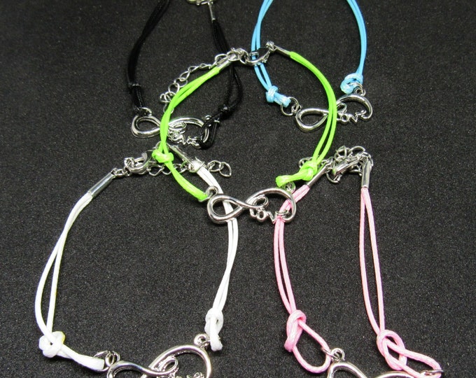 5 Assorted Color Nylon Cord "Love" Infinity Bracelets 6.25-7.25" (J8g)