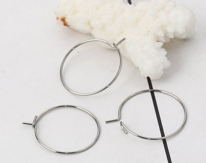 10 (304) Stainless Steel Silver Tone Alloy Hoop Earring/Wine Charms 20mm (20g) (A219a)