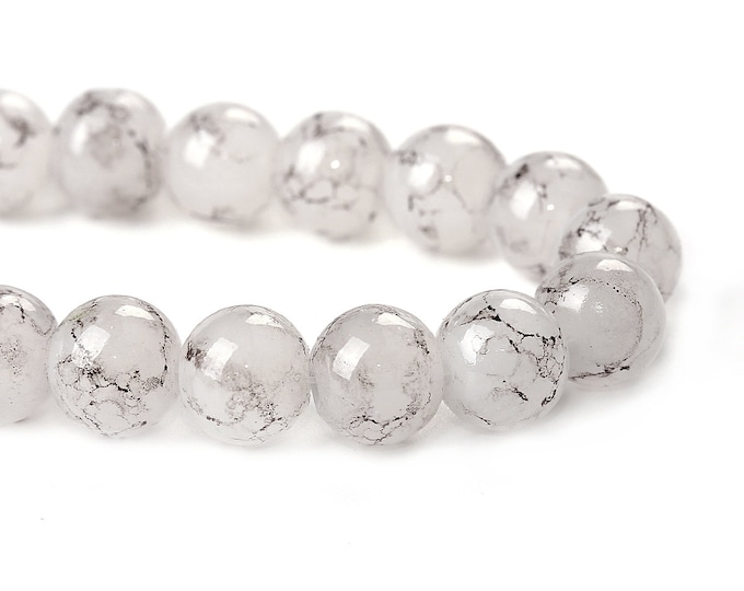 1 Strand 10mm Round Ink Spot Pattern Glass Beads - French Gray (A135c)