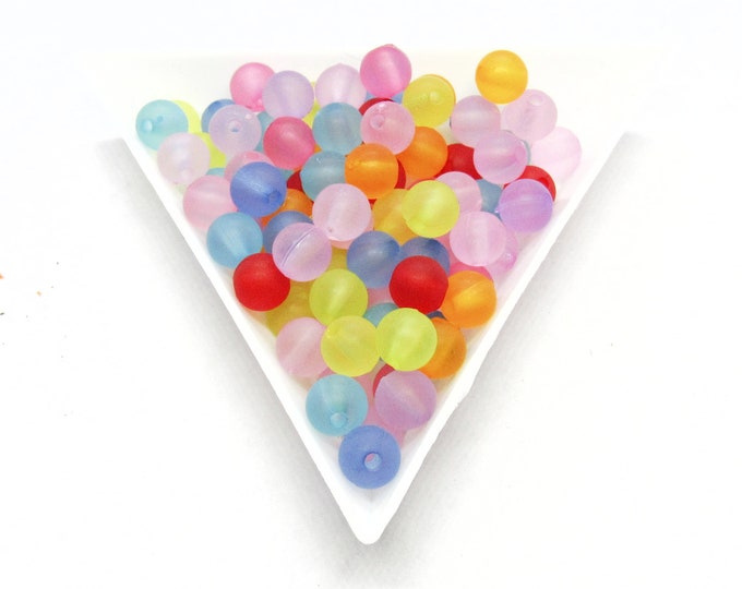 100 Mixed Color 6mm Frosted Round Acrylic Beads (A196q)