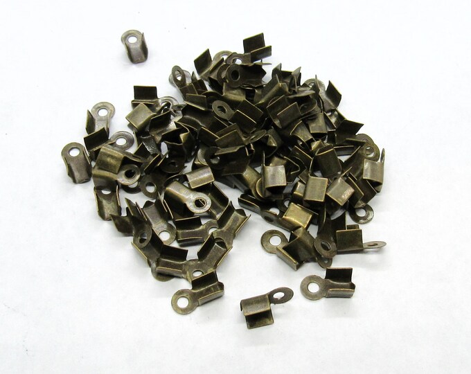 100 Antique Bronze Alloy Crimp 9x4mm Cord Ends (Fits 3.5mm Cord) (A195k)