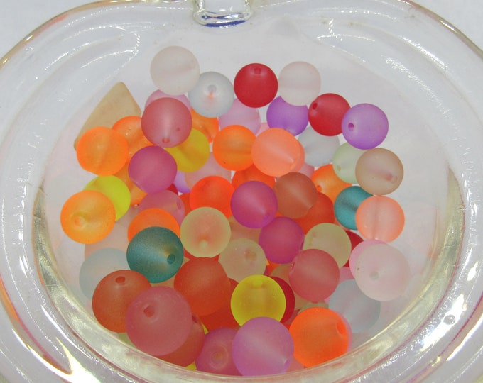 Frosted 4,6,8 or 10mm Round Glass Beads - Assorted (A54g)