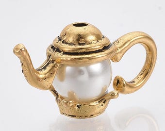 Antique Gold Alloy 2 Pc Teapot Bead Caps  (A508c)