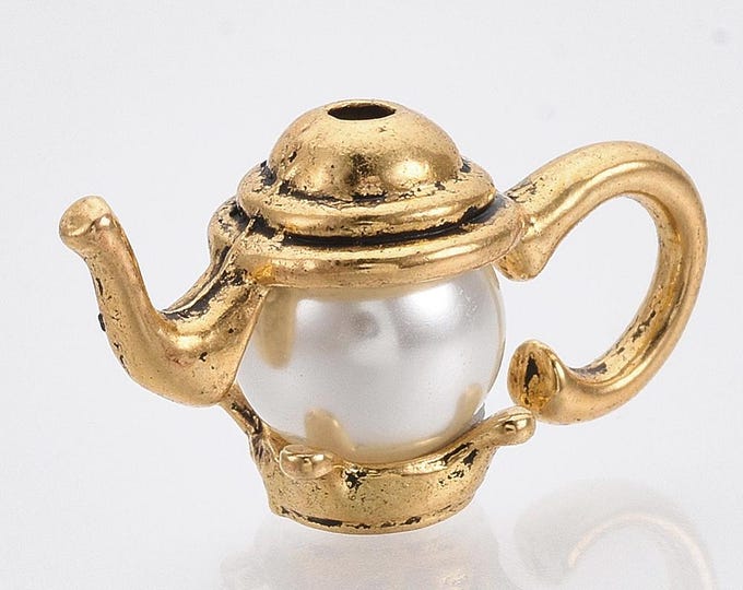 Antique Gold Alloy 2 Pc Teapot Bead Caps  (A508c)
