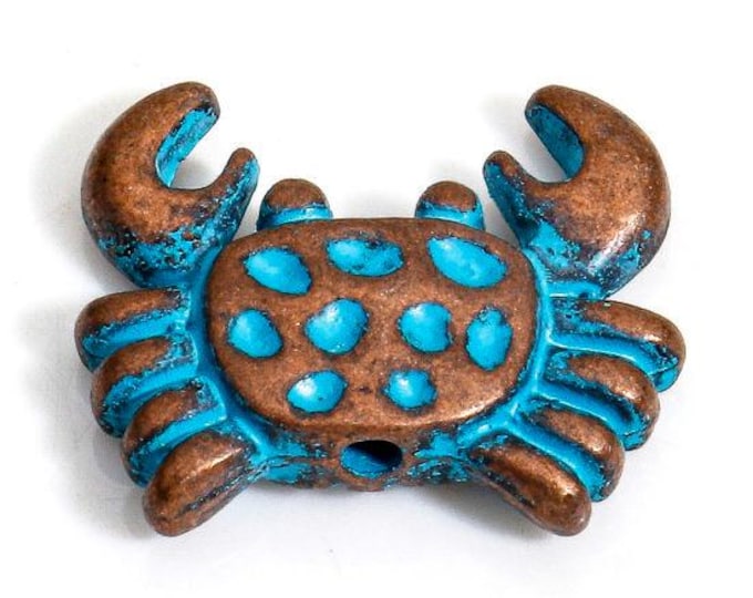 10 Red Copper Tone w/Patina Alloy 15x13mm Crab Spacer Beads (A499a)