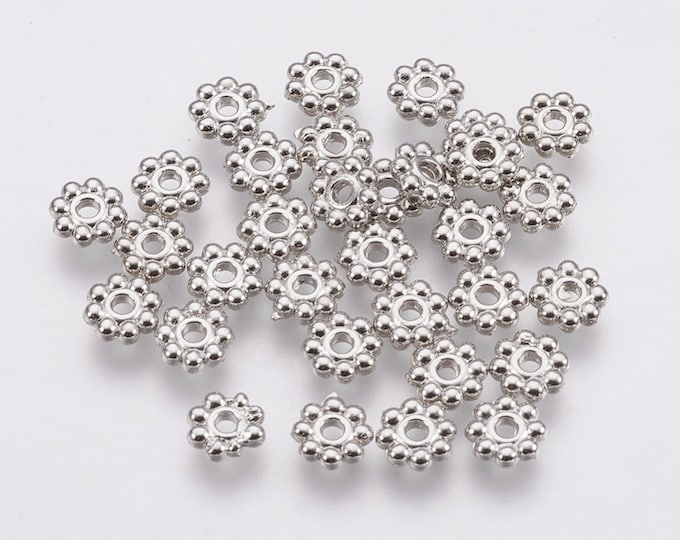 100 Platinum Tone 5mm Alloy Daisy Spacer Beads  (A240f)