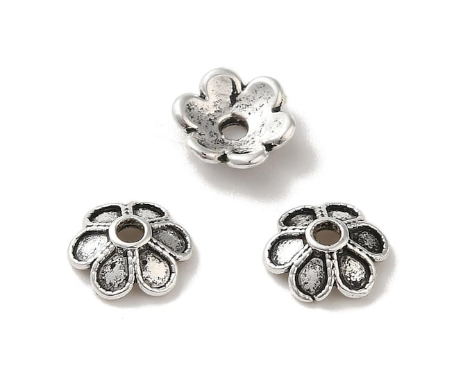 Antique Silver Tone Alloy Bead Caps 7.5mm (A475b/c)