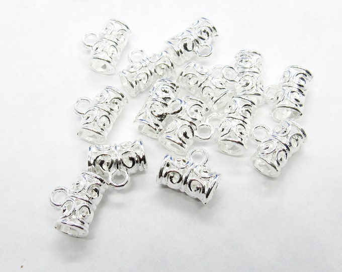 15 Silver Plated 11 x 5mm Filigree Alloy Pendant Bails  (A193e)