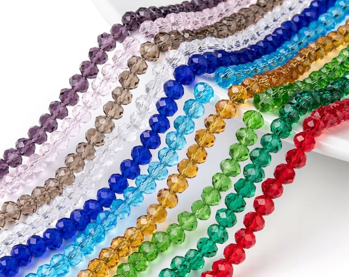 Choice of Color 1 Strand 6x5mm Transparent Faceted Glass Rondelle Beads (A238f1-5)