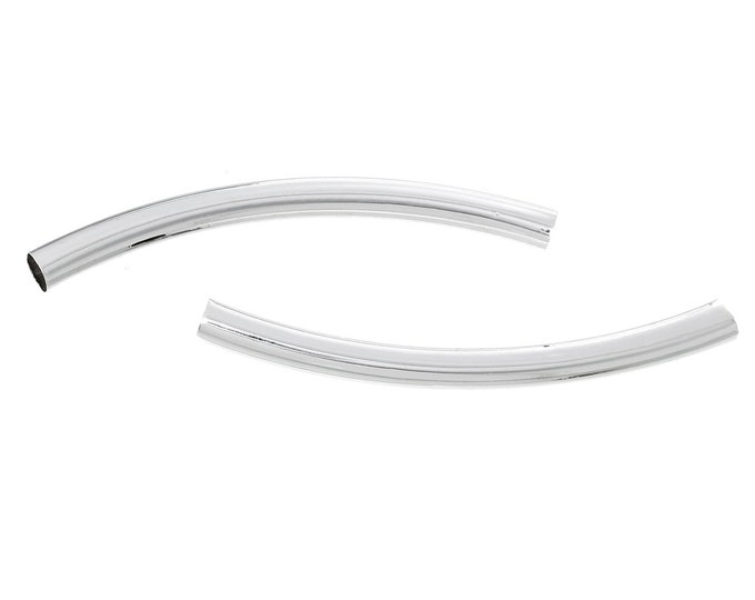 10 Silver Tone Copper 60x5mm Curved Tube Beads (A221h)
