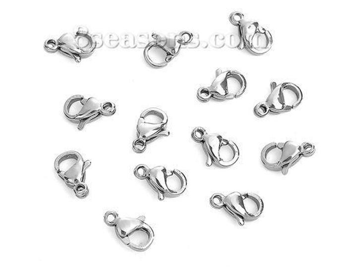 10 (304) Stainless Steel Silver Tone Alloy Lobster Claw Clasps 10x6mm (A515c)