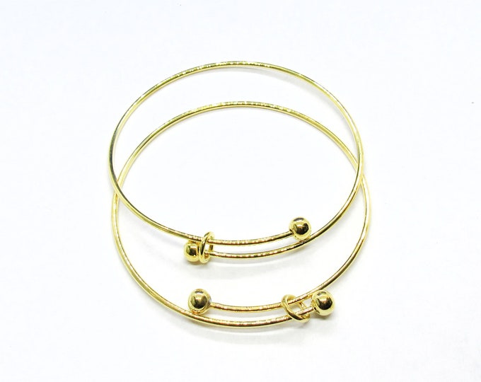2 Gold Tone Copper Expandable Charm Bangle Bracelets 8 5/8" (A42i)
