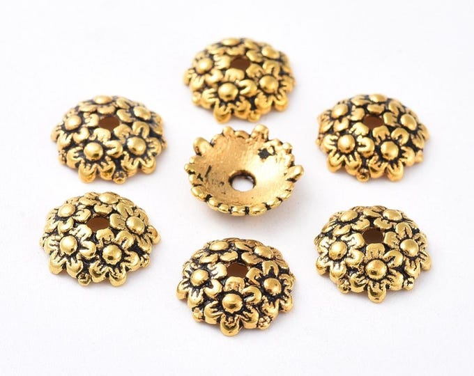 50 Antique Gold Tone Alloy Bead Caps 11mm (A132c)