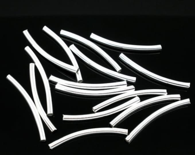 100 Silver Plated Copper 30mm Curved Tube Beads (A214a)