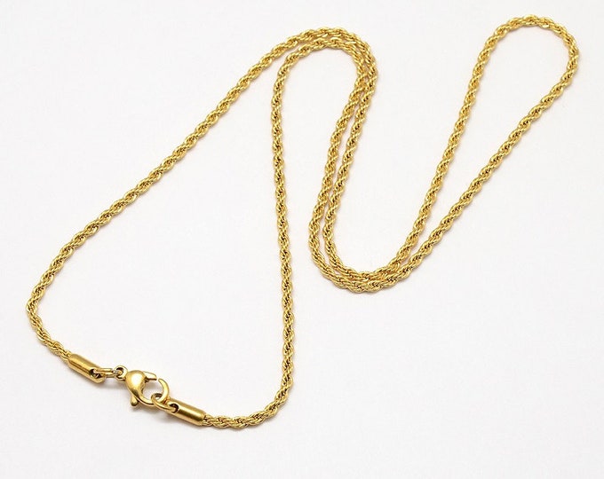 1 (304) Stainless Steel Gold Tone Braided Rope Chain Necklaces 17.7" (A292m)