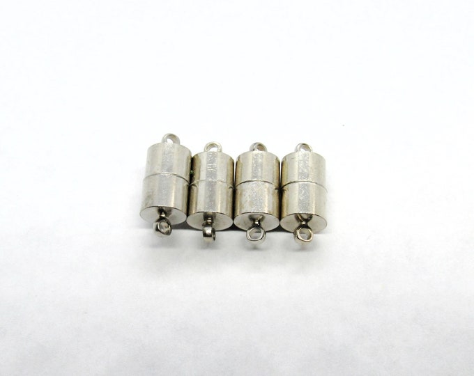 4 Platinum Tone Cylinder Magnetic Clasps 18x6.5mm  (A129L)