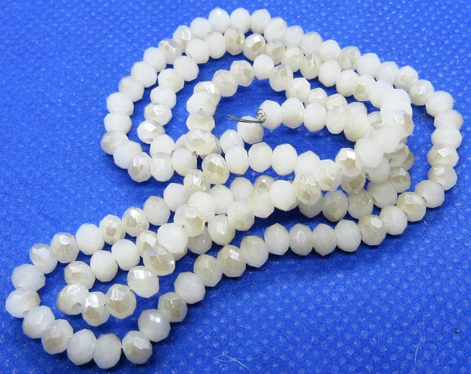1 Strand 4mm Faceted Round Glass Rondelle Beads - White/Gold (A203s)