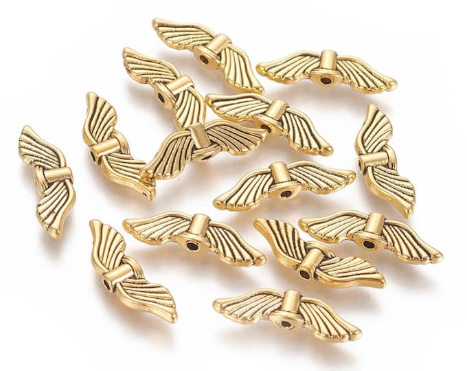 50 Antique Gold Tone 21x6.5mm Alloy Angel Wing Spacer Beads (A483e)