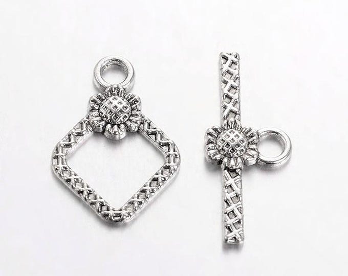 15 Sets Antique Silver Rhombus Toggle Clasps 21x15mm  (A502e)
