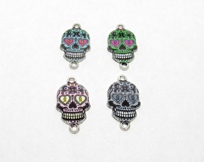 Choice of Color 5  Silver Tone Day of the Dead Sugar Skull Connector Links 25.5mm x 13.5mm  (A292o-r)