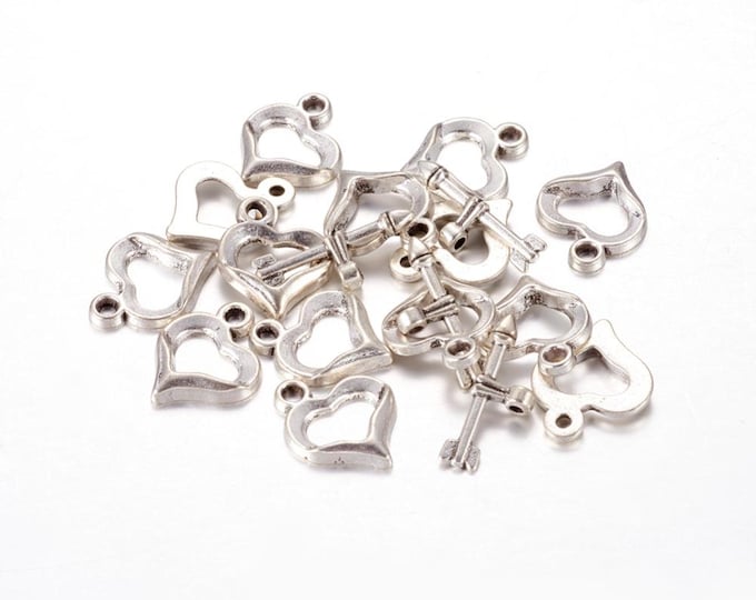 15 Sets Antique Silver  Heart Toggle Clasps 19x8mm  (A502d)