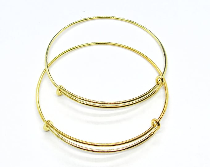 2 Gold Tone Copper Expandable Charm Bangle Bracelets 8.25" (A42g)   