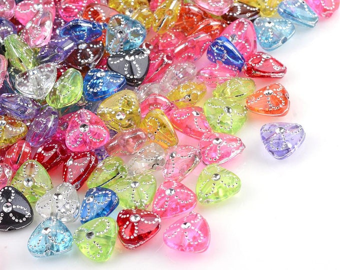 100 Color 9xmm Triangle Silver Metal Enhanced Acrylic Beads (A289g)