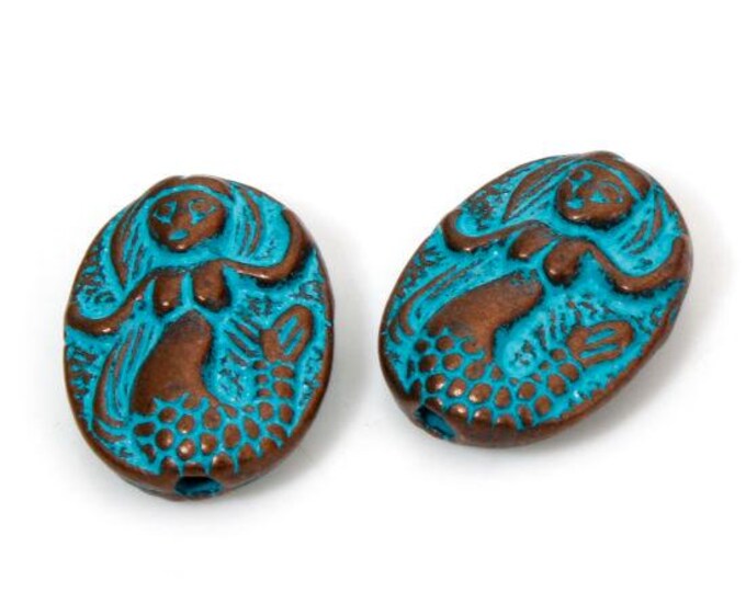 10 Red Copper Tone w/Patina Alloy 15x11.5mm Mermaid Spacer Beads (A512f)