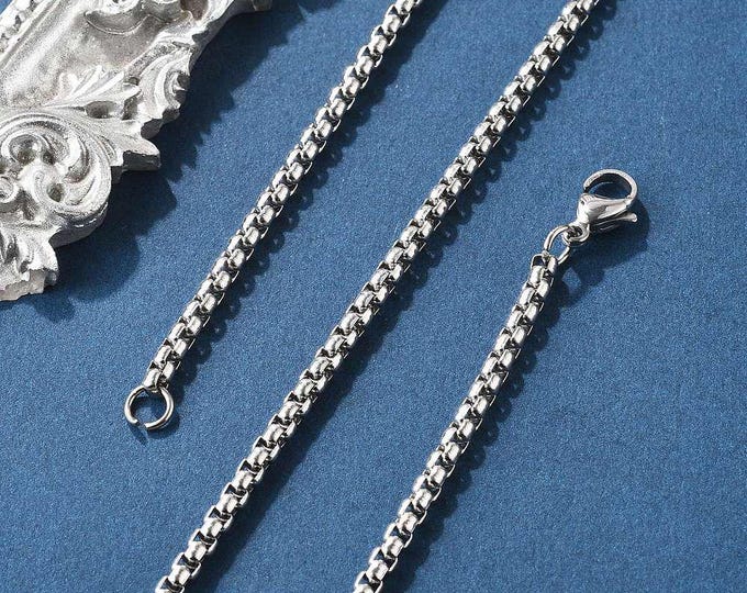 304 Stainless Steel Box Chain Necklaces with Lobster Claw Clasps 24" (a511i/J)